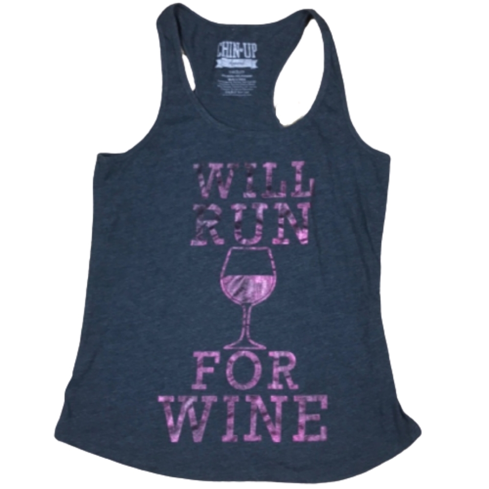 Will Run For Wine Workout Tank Top XS NWT